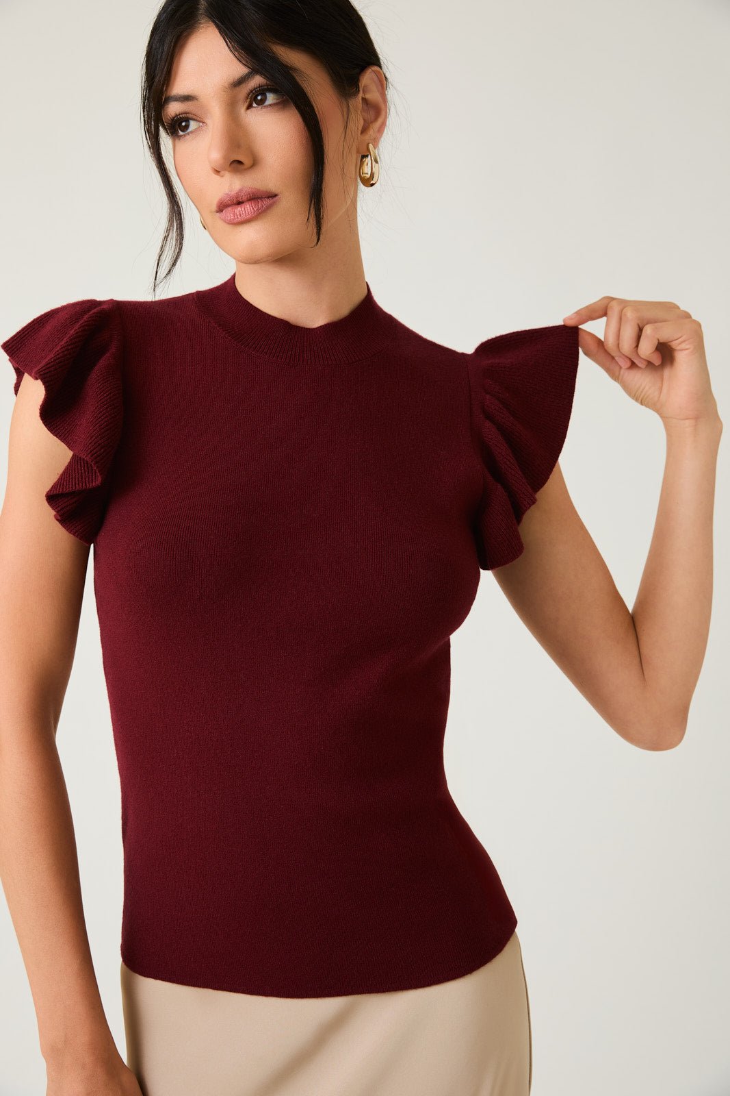 Dark Cherry Ruffle Sweater - The Nines