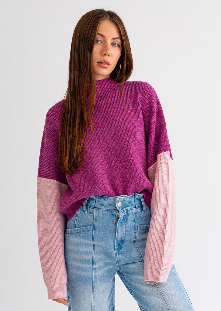 Magenta Oversized Colorblock Sweater