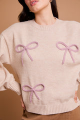 Mauve Stitched Bow Sweater