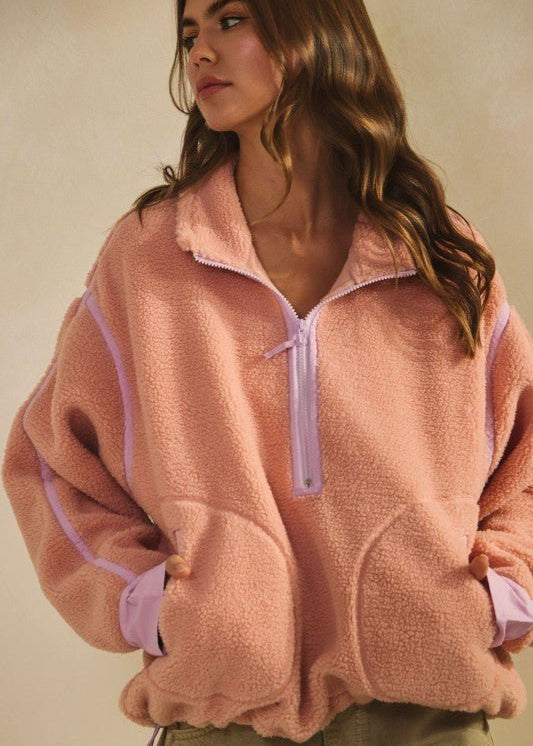 Mauve & Pink Fleece Zip Pullover - The Nines