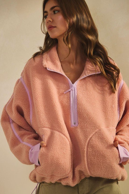 Mauve & Pink Fleece Zip Pullover - The Nines