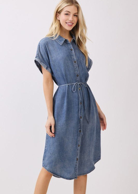 Medium Wash Denim Short Sleeve Dress - The Nines