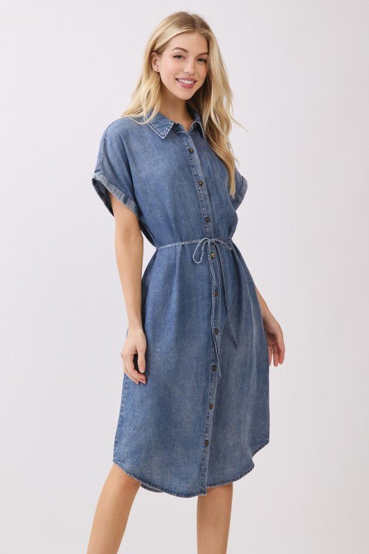 Medium Wash Denim Short Sleeve Dress - The Nines