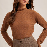 Mocha Mock Lace Brushed Top - The Nines