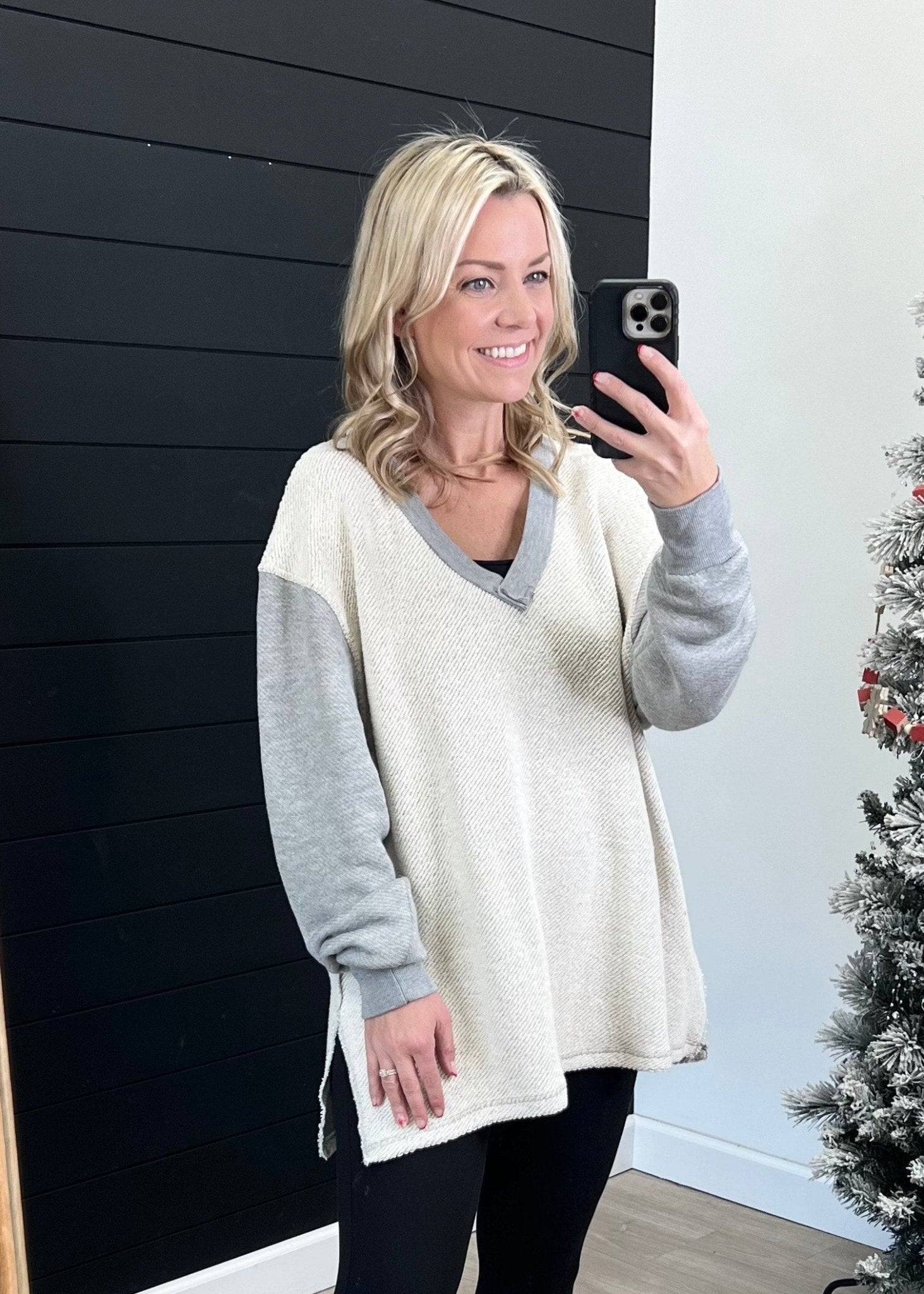Mono B Heather Gray Terry V - neck Sweatshirt - The Nines