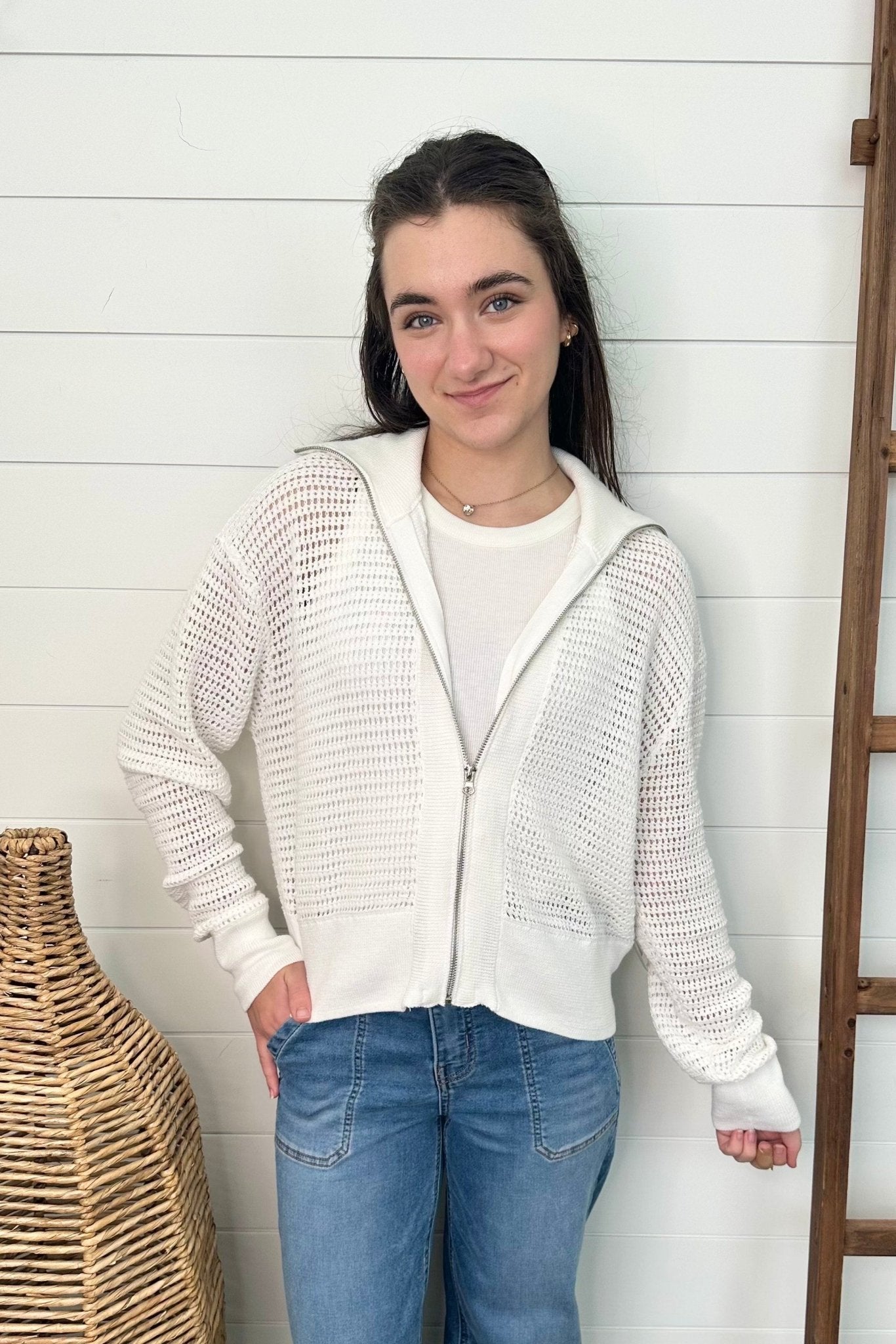 White Open Knit Jacket - The Nines