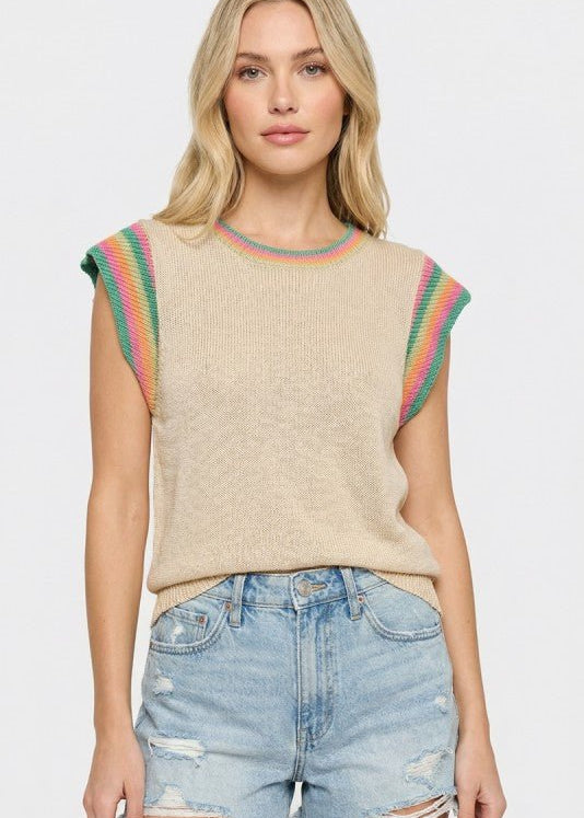 Natural Colorful Sleeve Knit Top - The Nines