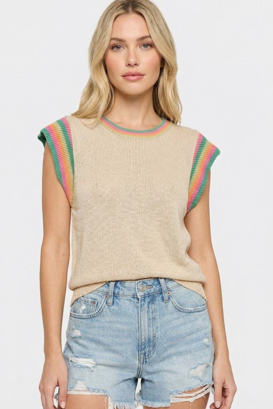 Natural Colorful Sleeve Knit Top - The Nines