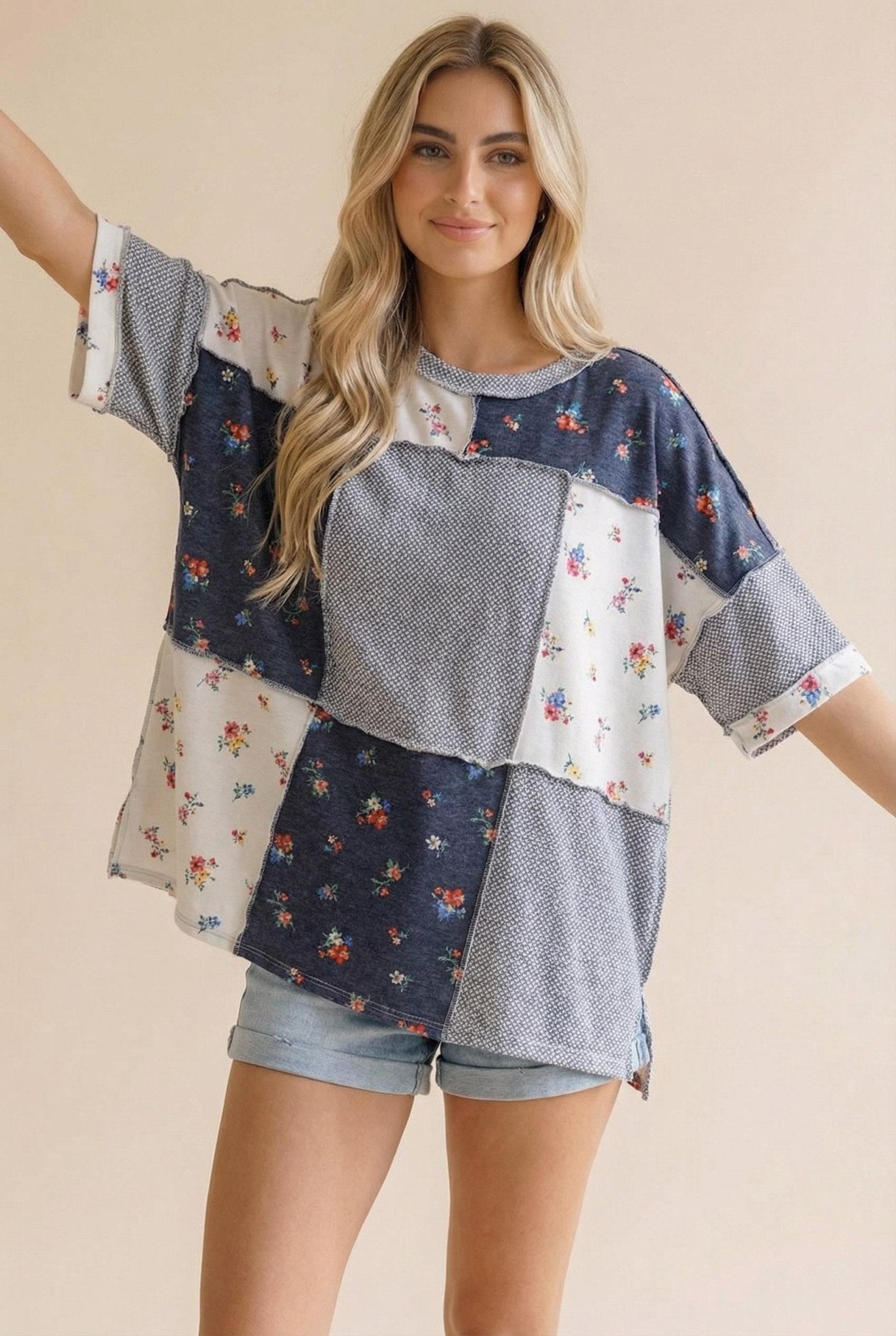 Navy Patchwork Tee - The Nines