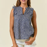Navy Poplin Cap Sleeve Top - The Nines