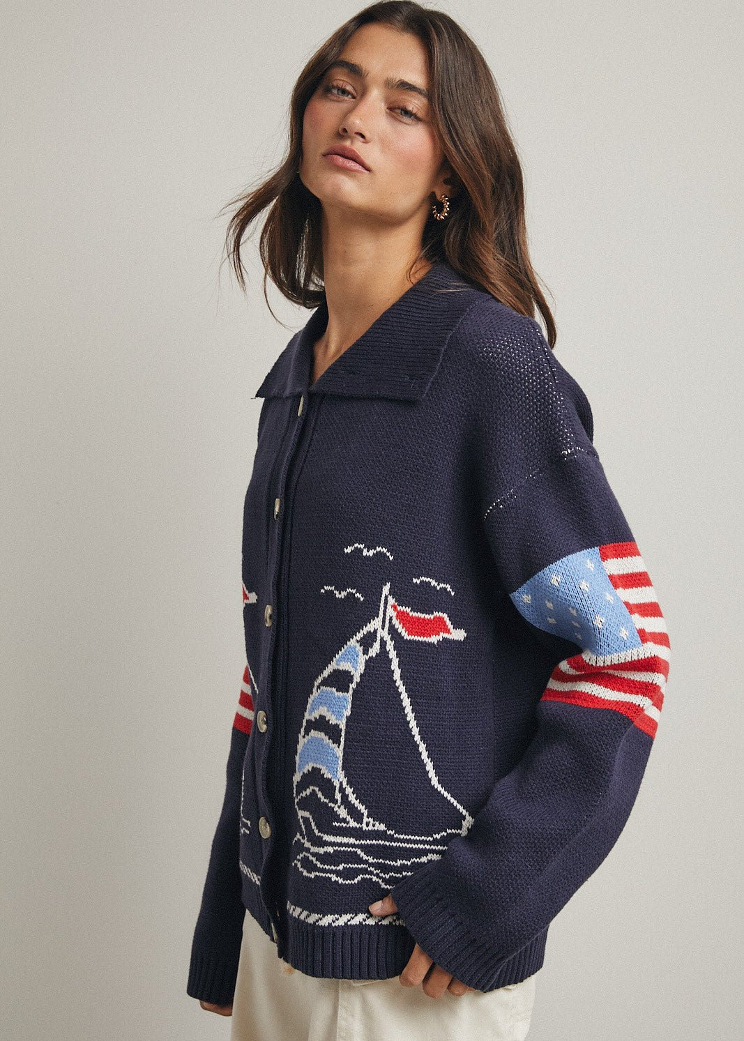 Navy Sails Up Cardigan - The Nines