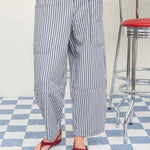 Navy Striped Elastic Waist Mid Rise Wide Leg Pant - The Nines
