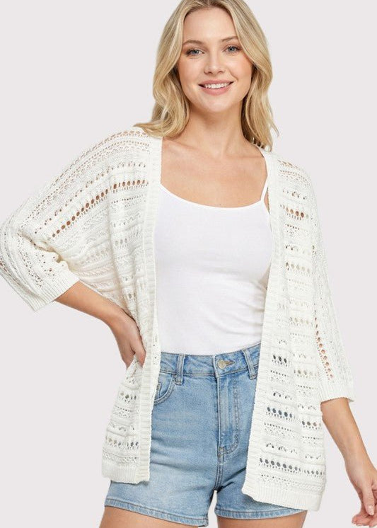 Open Knit Off White Dolman Cardigan - The Nines