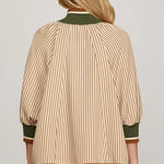 Taupe Half Zip Striped Top - The Nines