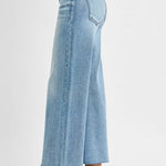 Risen Light Wash Mid Rise - Crop Wide - Raw Cut Hem Jeans - The Nines