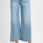 Risen Light Wash Mid Rise - Crop Wide - Raw Cut Hem Jeans - The Nines