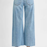 Risen Light Wash Mid Rise - Crop Wide - Raw Cut Hem Jeans - The Nines
