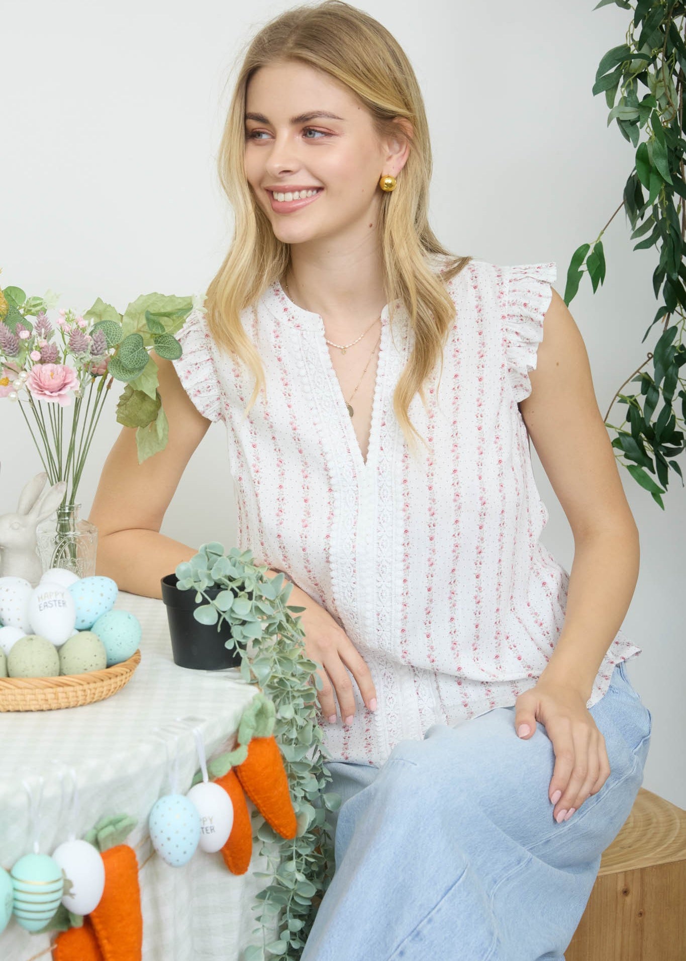 Pink Floral Striped Top - The Nines
