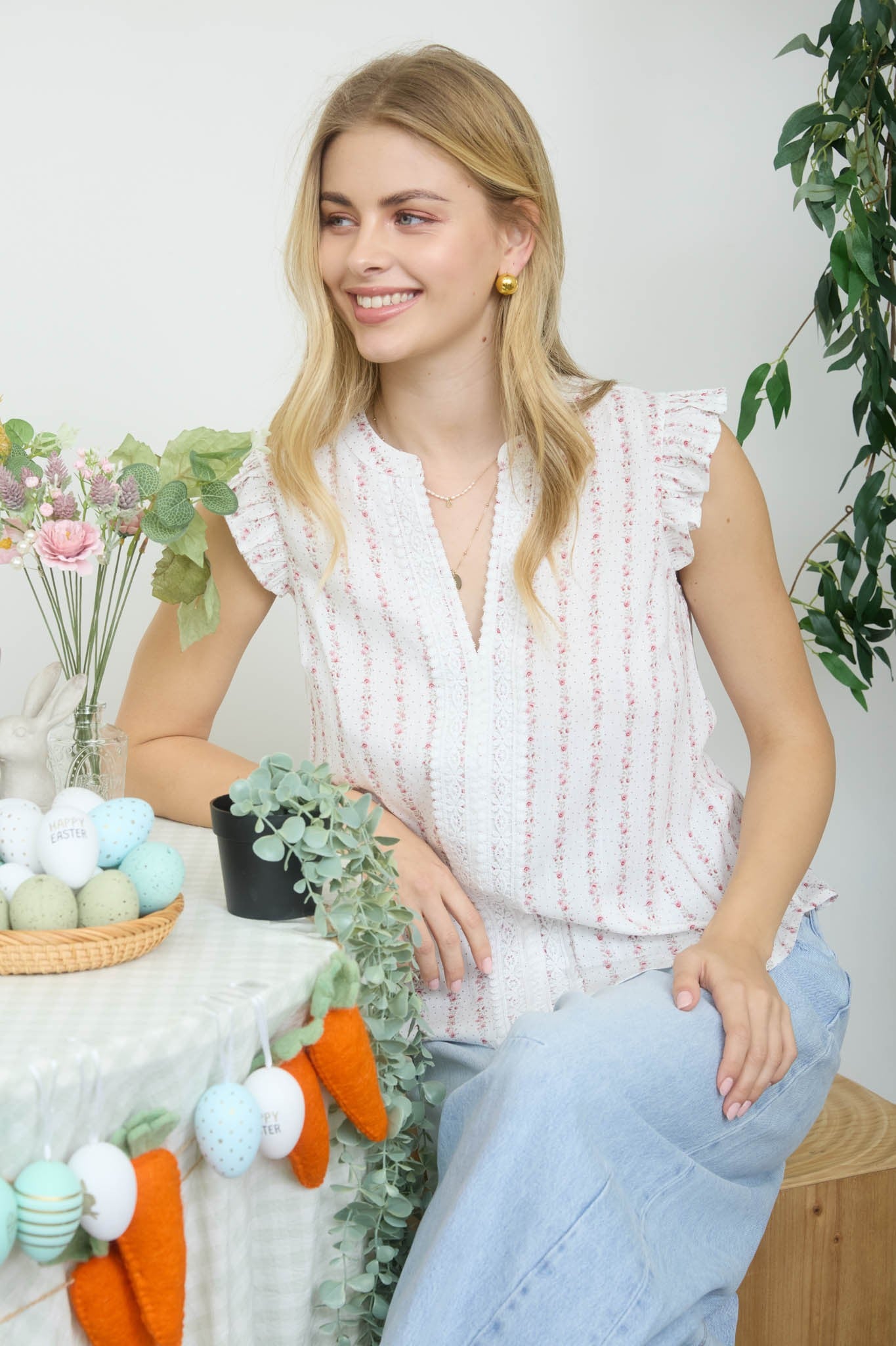 Pink Floral Striped Top - The Nines