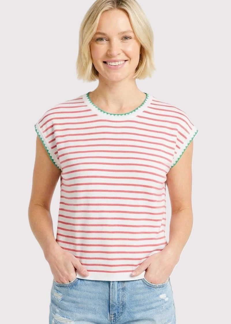 Pink & Green Knit Striped Top - The Nines