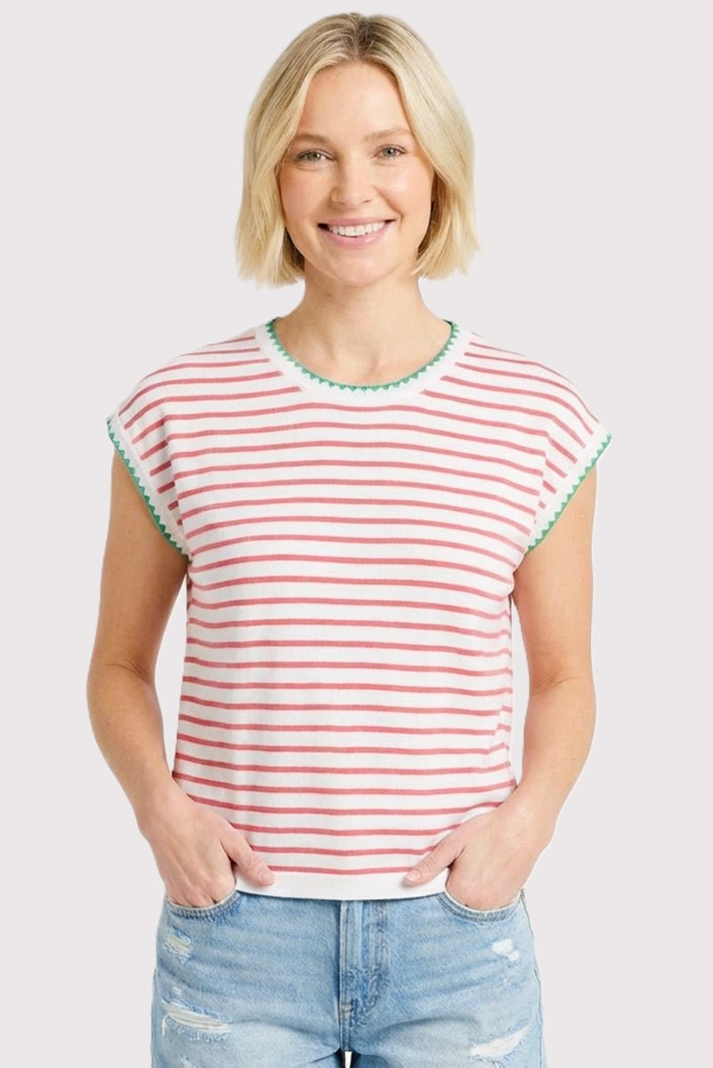Pink & Green Knit Striped Top - The Nines