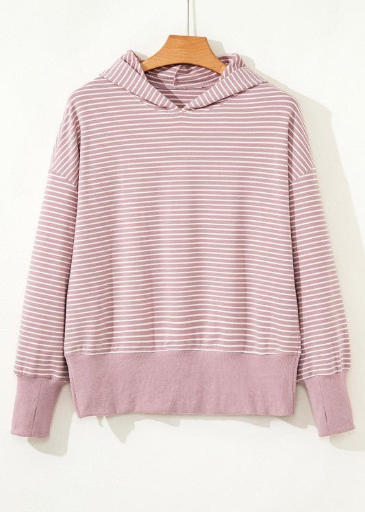 Striped Thumbhole Side Slit Hoodie - The Nines