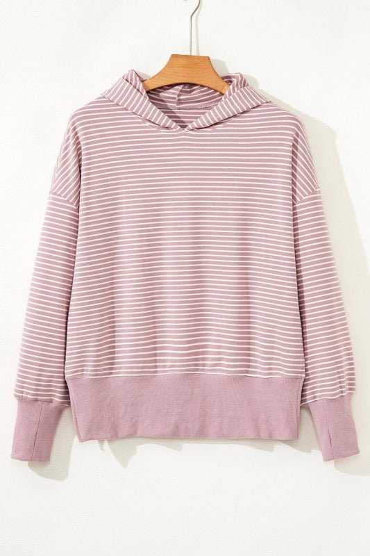 Striped Thumbhole Side Slit Hoodie - The Nines
