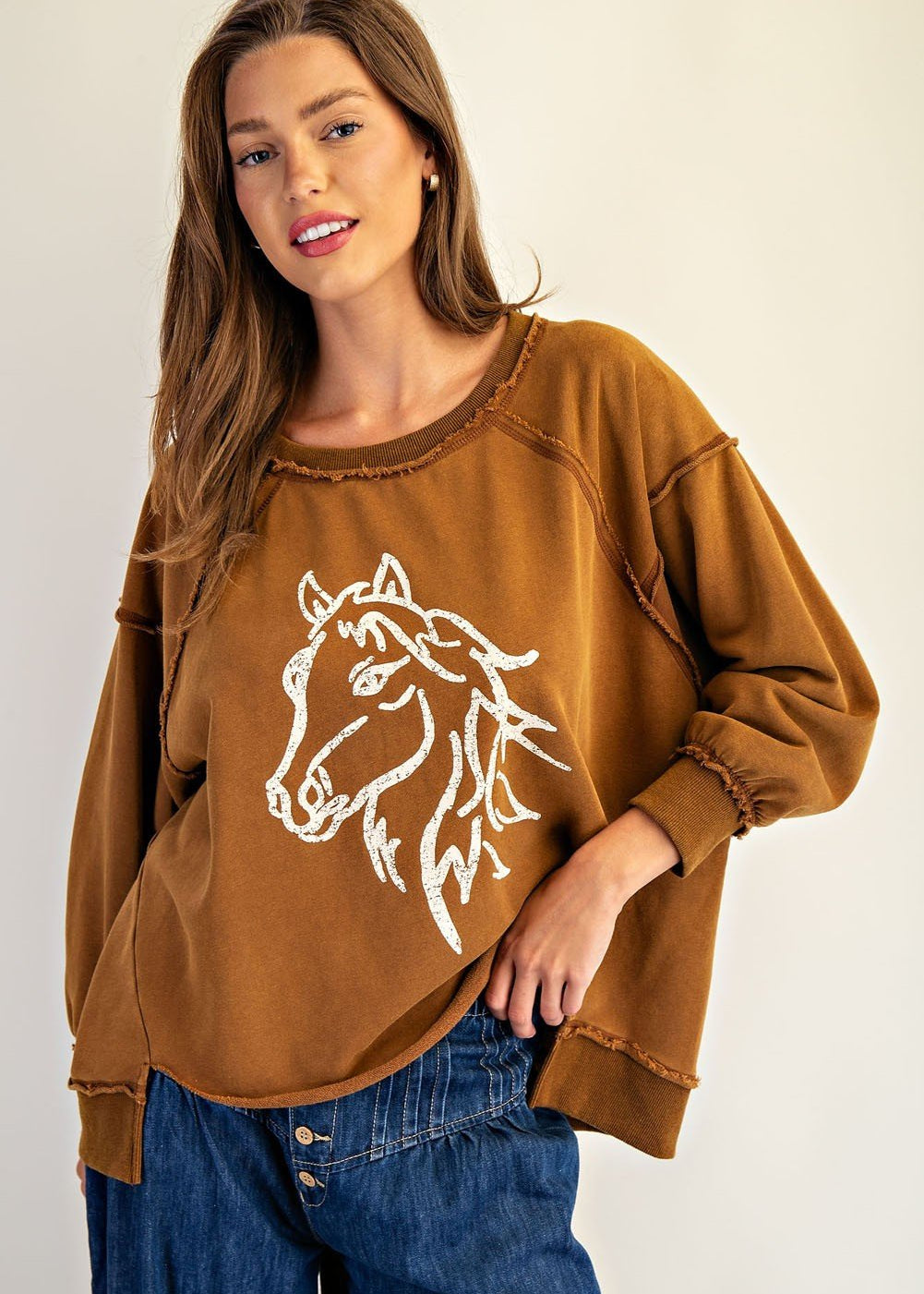 Rust Horse Sweatshirt Top - The Nines