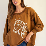 Rust Horse Sweatshirt Top - The Nines