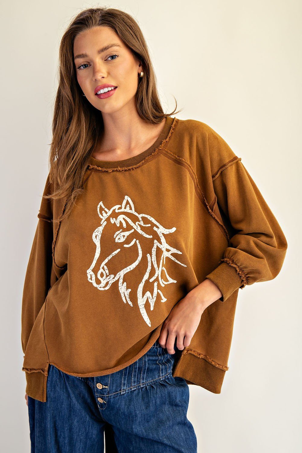 Rust Horse Sweatshirt Top - The Nines