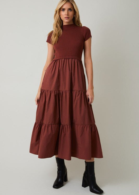 Rust Mock Midi Dress - The Nines