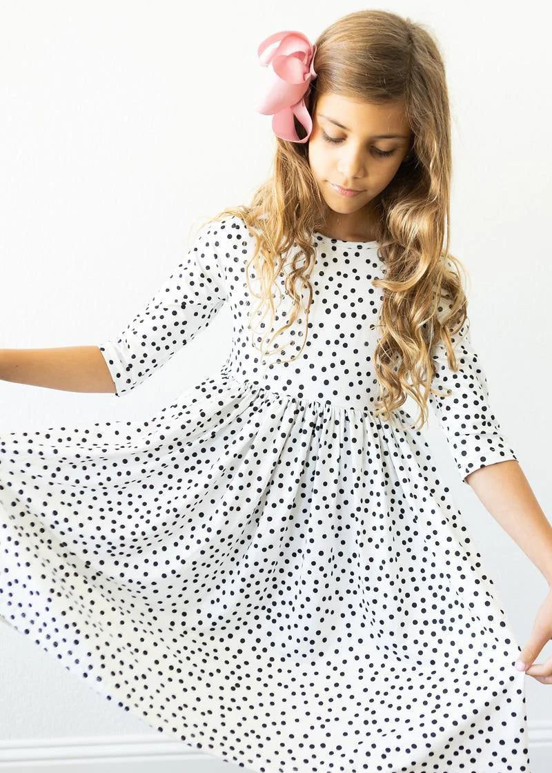 Scattered Dot 3/4 Sleeve Pocket Twirl Dress - The Nines