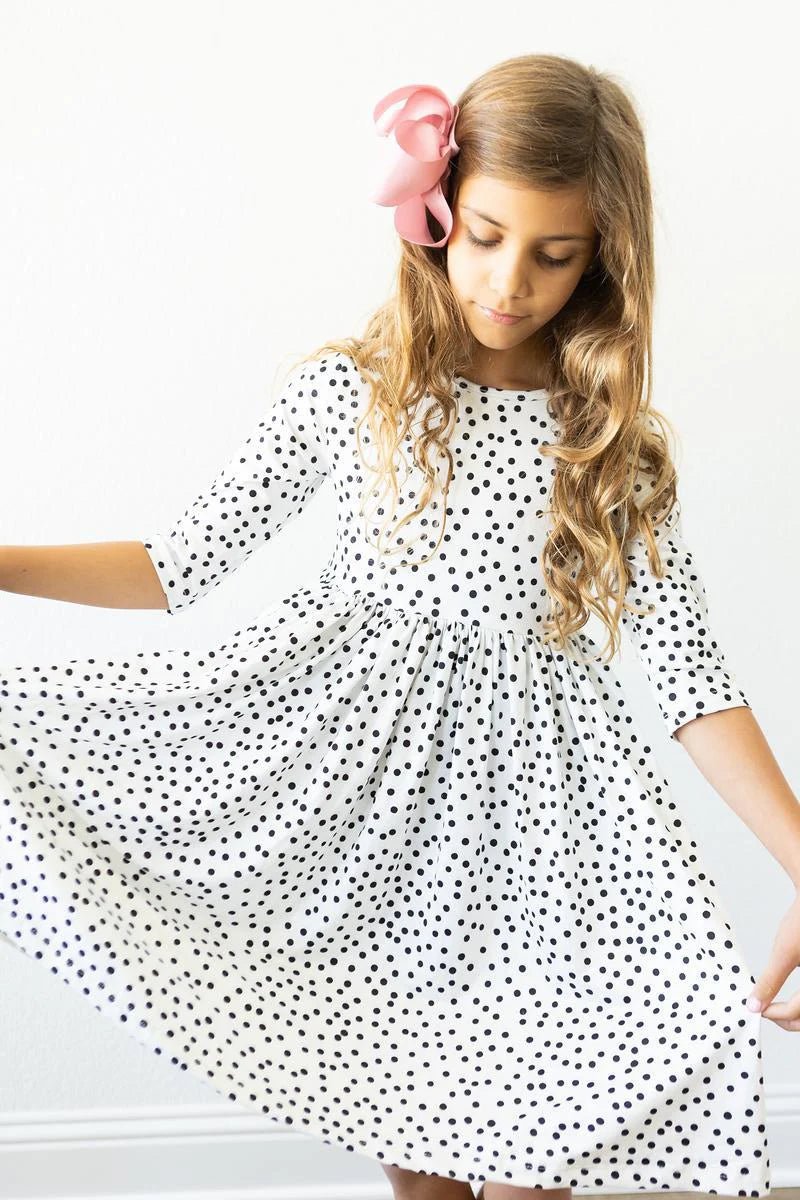 Scattered Dot 3/4 Sleeve Pocket Twirl Dress - The Nines
