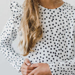 Scattered Dot Long Sleeve Ruffle Tee - The Nines