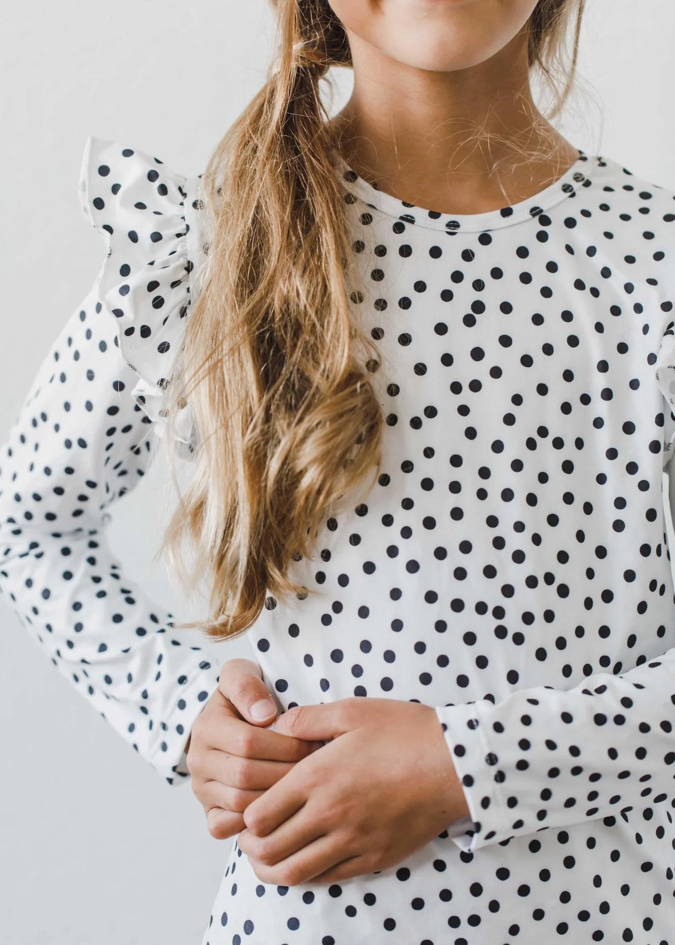 Scattered Dot Long Sleeve Ruffle Tee - The Nines