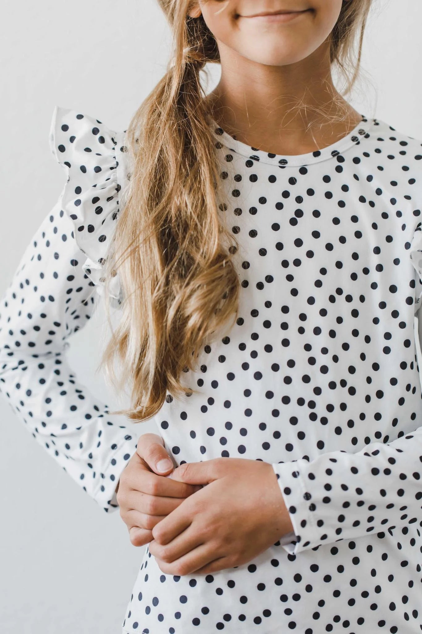 Scattered Dot Long Sleeve Ruffle Tee - The Nines