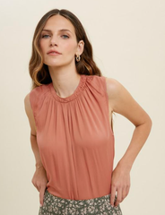 Ruched Neck Sleeveless Blouses - 2 Colors!