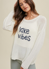 Lake Vibes Ivory & Navy Knit Lightweight Pullover