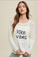 Lake Vibes Ivory & Navy Knit Lightweight Pullover