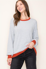 Rust Hem Gray Striped Top