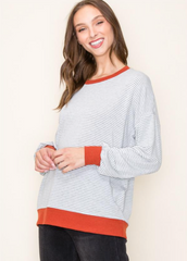 Rust Hem Gray Striped Top