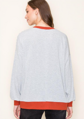 Rust Hem Gray Striped Top