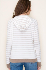 Taupe Striped Lightweight Knit Hoodie