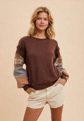 Brown Vintage Patch Sleeve Terry Pullover