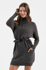 Charcoal Mock Front Seam Sweater Dress