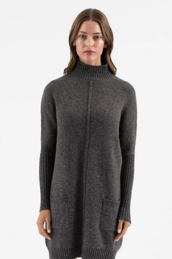 Charcoal Mock Front Seam Sweater Dress