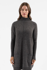 Charcoal Mock Front Seam Sweater Dress