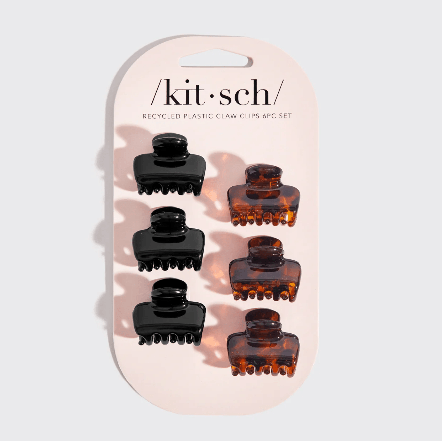 Kitsch Recycled Plastic Mini Puffy Glossy Claw Clips 6pc Set - Black & Torte - The Nines