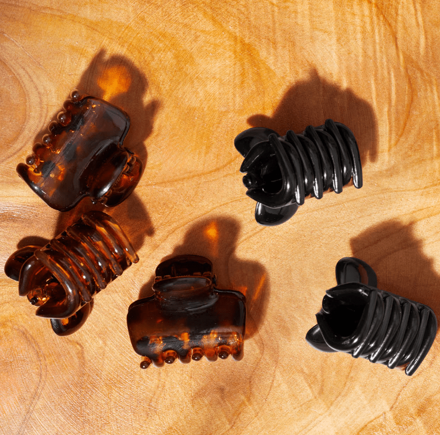 Kitsch Recycled Plastic Mini Puffy Glossy Claw Clips 6pc Set - Black & Torte - The Nines