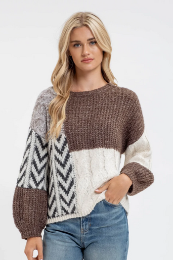 Brown Cable Tie Bow Back Sweater